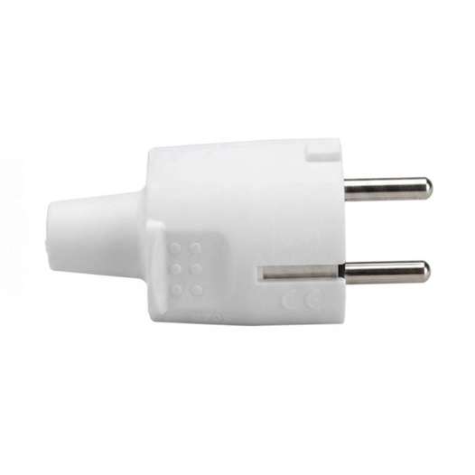 fiche en caoutchouc, schuko 2p+t, 16a 250v~, sortie droite, blanche