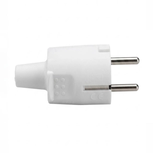 fiche en caoutchouc, schuko 2p+t, 16a 250v~, sortie droite, blanche