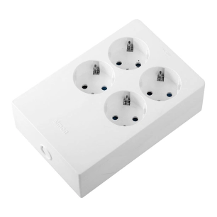 bloc multiprise avec 4 prises, schuko 2p+t, 16a 250v~, multifix, blanc, blister