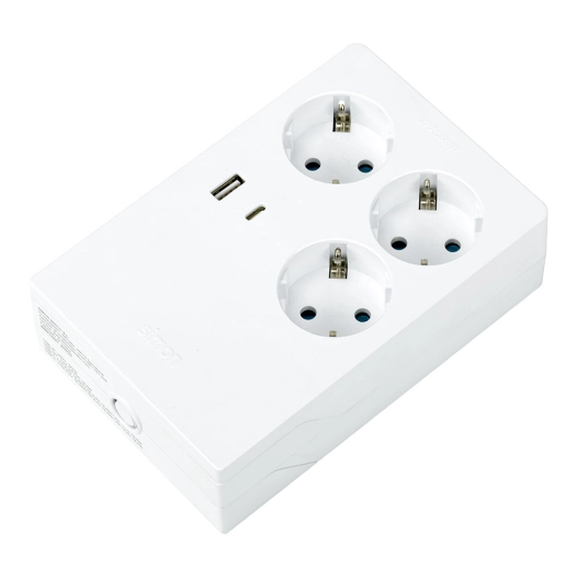 bloc multiprise 3 prises + 2 usb a/c, schuko 2p+t, 16a 250v~, multifix, blanche, blister