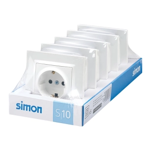 prise encastrable, schuko 2p+t, 16a 250v~, s10, blanc, 5 unités