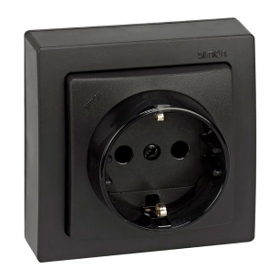base en saillie, schuko 2p+t, 16a 250v~, ip20, série simon73 loft, graphite, sous film rétractable