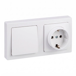 prise en saillie, schuko 2p+t + va-et-vient, 16a 250v~, ip20, série simon 73 loft, blanc, sous film rétractable