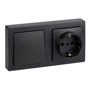 prise en saillie, schuko 2p+t + va-et-vient, 16a 250v~, ip20, série simon 73 loft, graphite, sous film rétractable