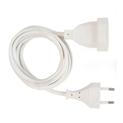 rallonge électrique à 1 prise, 10a 250 v~, sans mise à la terre, h05 vv-f, câble 2 x 1 mm², 2 m, blanche, blister