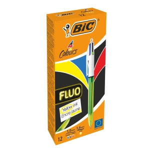 stylo bille fluo, encre 4 couleurs, 12 pcs, boîte
