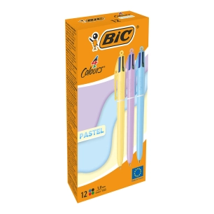 stylo couleurs pastel, encre 4 couleurs, 12 unités, boîte