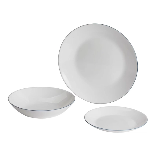 service de table modèle aqua, blanc à bordure bleue, 12 pièces