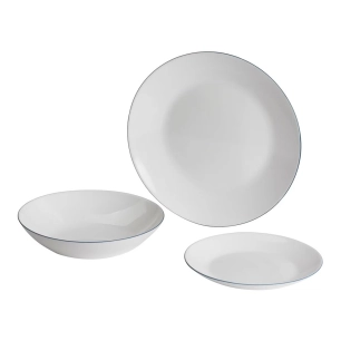 service de table modèle aqua, blanc à bordure bleue, 12 pièces