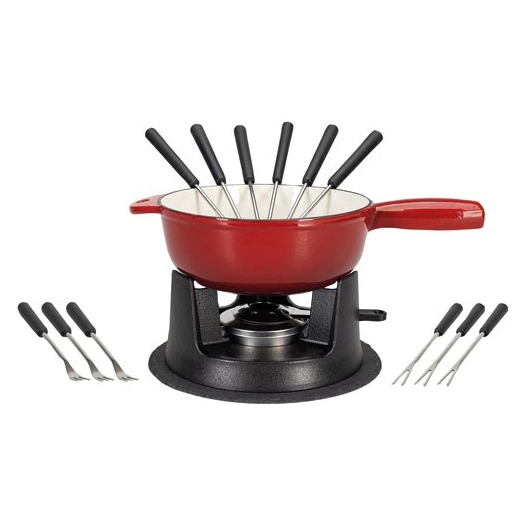 set fondue 22cm 2 en 1 16pces fonte rouge - nouvel ltd