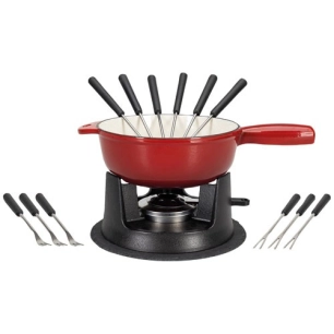 set fondue 22cm 2 en 1 16pces fonte rouge - nouvel ltd