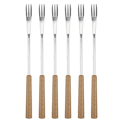 set de6 fourchettes 3dents imitation bois clair plast - nouvel ltd