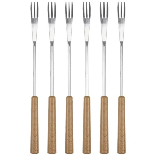 set de6 fourchettes 3dents imitation bois clair plast - nouvel ltd