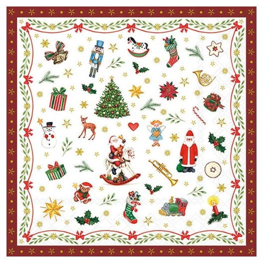 serviette 33 cm boules de noã‹l rouges fsc mix - ambiente europe