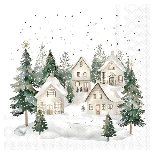serviette 33 cm maisons enneigã‰es fsc mix - ambiente europe