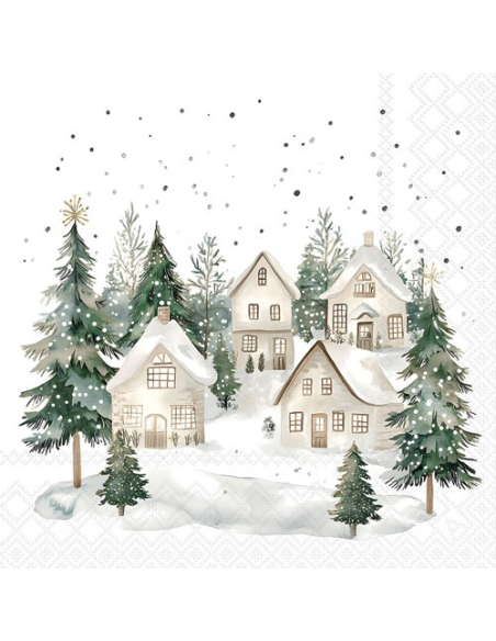 serviette 33 cm maisons enneigã‰es fsc mix - ambiente europe