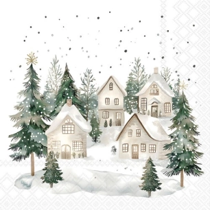 serviette 33 cm maisons enneigã‰es fsc mix - ambiente europe