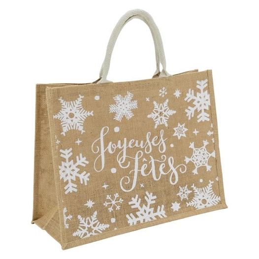 sac jute joyeuses fetes flocon l43 - aubry gaspard vannerie nouvelle