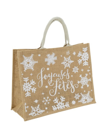 sac jute joyeuses fetes flocon l43 - aubry gaspard vannerie nouvelle