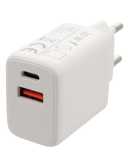 chargeur 2 usb a+c - sur secteur 230v -qc3.0 pd 20w - blanc - erard - antenne