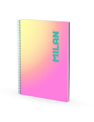 cahier a4, avec spirale, couverture rigide, 90 feuilles quadrillées, sunset rose, avec 3 bandes de couleur