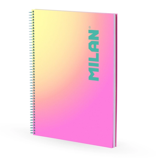 cahier a4, avec spirale, couverture rigide, 90 feuilles quadrillées, sunset rose, avec 3 bandes de couleur