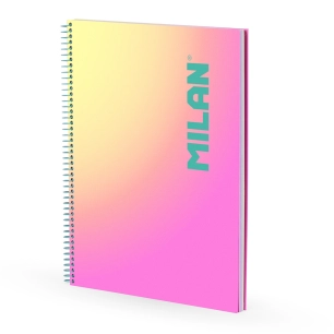 cahier a4, avec spirale, couverture rigide, 90 feuilles quadrillées, sunset rose, avec 3 bandes de couleur