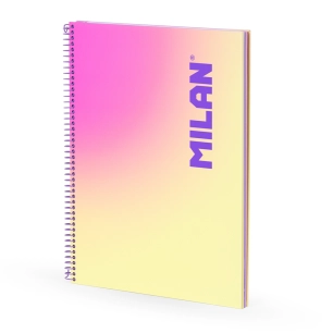 cahier a4, avec spirale, couverture rigide, 90 feuilles quadrillées, sunset jaune, avec 3 bandes de couleur
