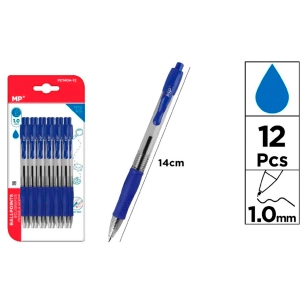 stylo à bille rétractable bleu, 12 unités, blister