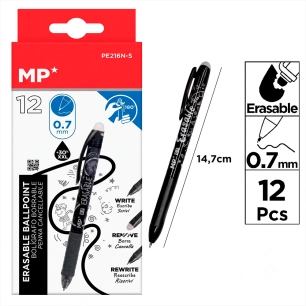 stylo effaçable noir, 12 unités, blister