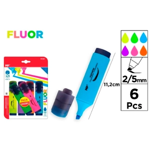 surligneurs fluorescents de couleurs fluor, pointe 2/5 mm, 6 unités, blister