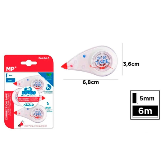 ruban correcteur extra opaque, 5 mm x 6 m, 3 unités, blister