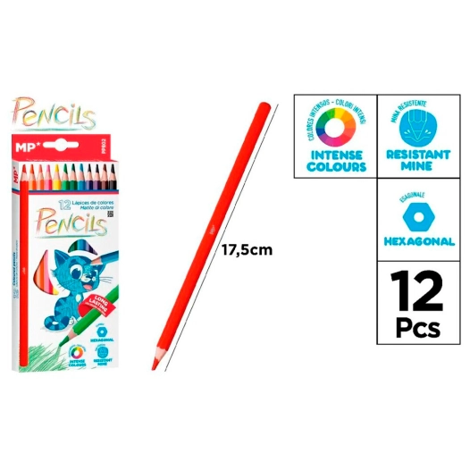 crayons de couleur en bois hexagonaux, 12 unités, blister