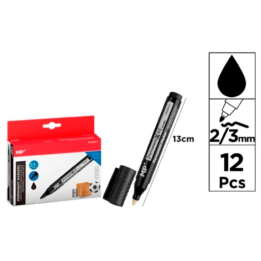 marqueur permanent noir, px30, 12 unités, blister