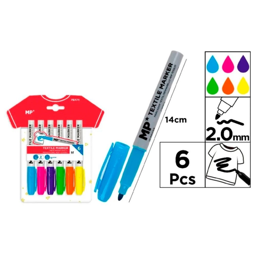 feutres de couleur pour textile, 6 unités, blister