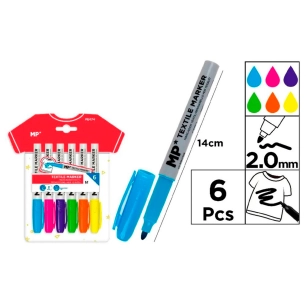feutres de couleur pour textile, 6 unités, blister