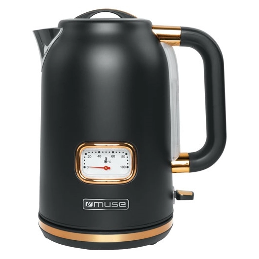 bouilloire 1,7l 2000w indicateur de tâ° noir cuivre - new one - muse pem