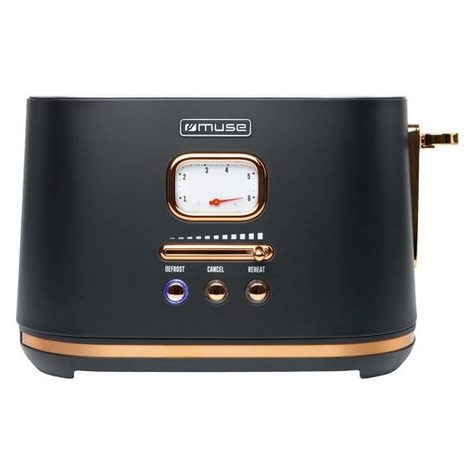 toaster 1000w 2 tranches reglage et indicateur brunissemlent noir cuivre - new one - muse pem
