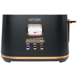 toaster 1000w 2 tranches reglage et indicateur brunissemlent noir cuivre - new one - muse pem
