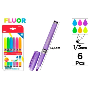 marqueurs de couleurs fluorescentes, pointe 1/3 mm, 6 unités, blister