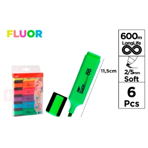 surligneurs fluorescents de couleurs fluo, 6 unités, blister