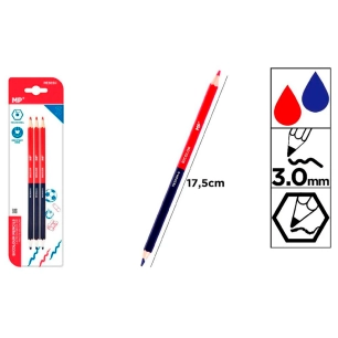 crayons bicolores, rouge et bleu, 3 unités, blister
