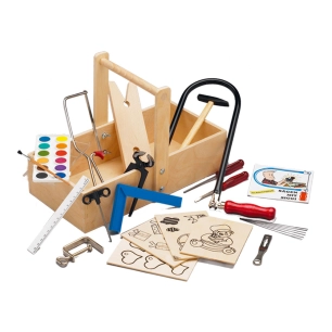 coffret de menuiserie et marqueterie pour enfants avec table de travail