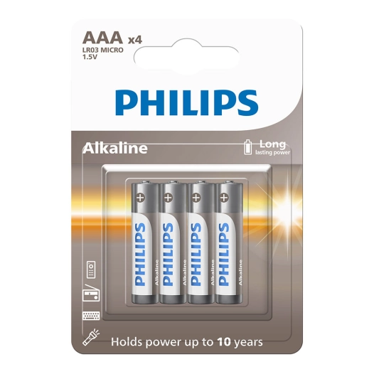 pile alcaline aaa - lr03 1,5 v ø10,5 x 44,5 mm, 4 unités, blíster