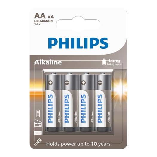 pile alcaline aa, lr06, 1,5 v, ø14,5 x 50,5 mm, 4 unités, blister