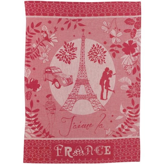 torchon jacquard tour eiffel rouge 50x70 - sde ld