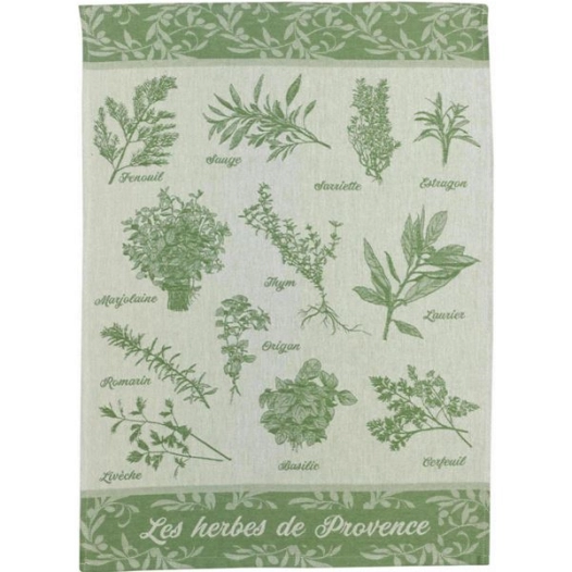 torchon jacquard herbes de provence vert 50x70 - sde ld