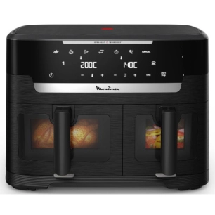 air fryer ever fry xxl dual 11 l - 2700 w - 2 tiroirs 6,5 + 4,5 l - 7 modes - hublots - 40 ã  200 â°c - noir - gpe seb france - 