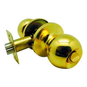 bouton de porte avec condamnation, forme boule, modèle pp07, en laiton avec finition en laiton poli, blister