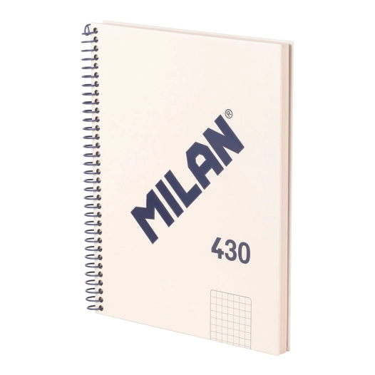cahier a5, reliure spirale, couverture rigide, 80 feuilles quadrillées, beige